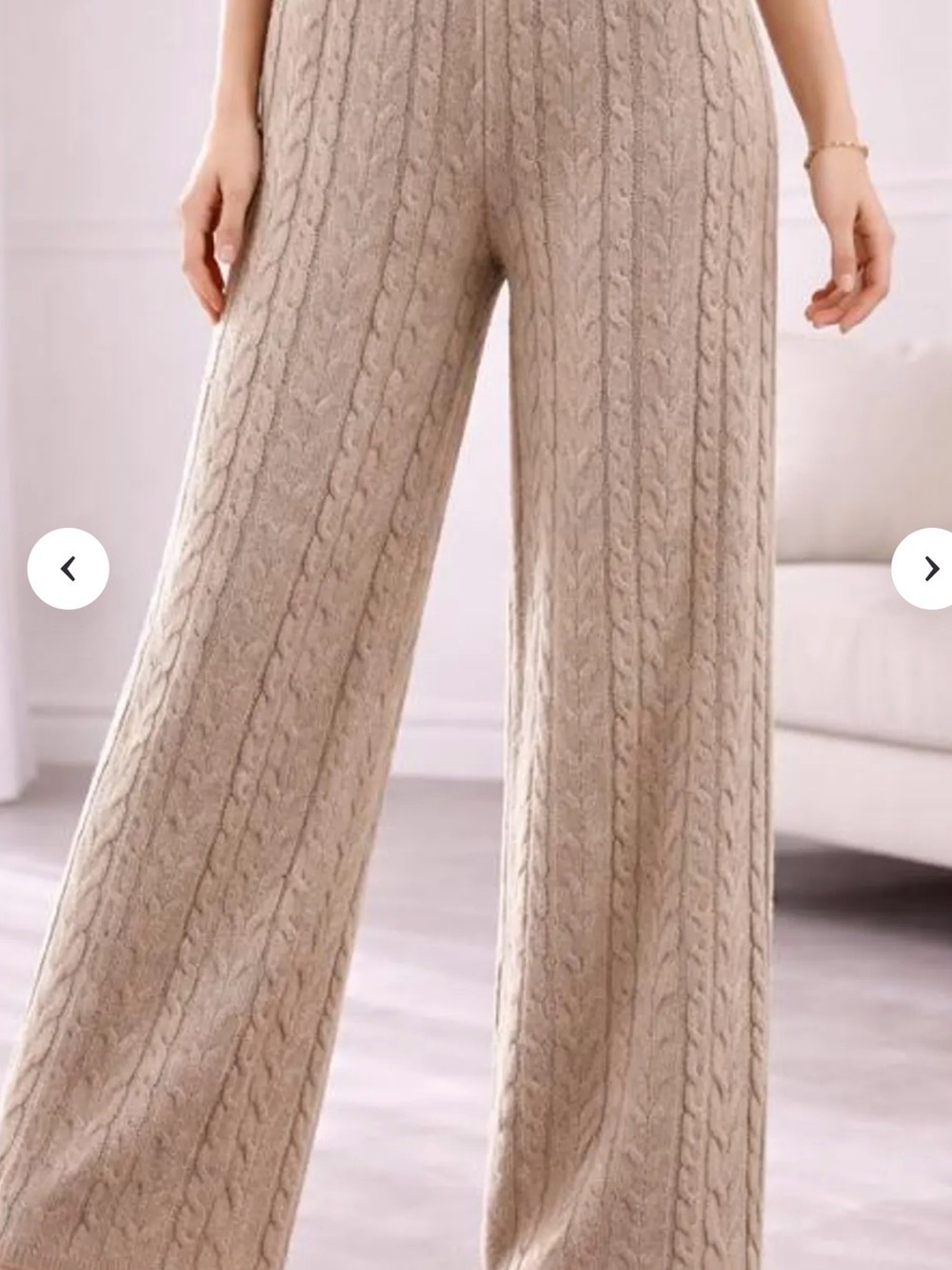 Uniqlo Beige Cable-Knit Wide-Leg Pants#A14
